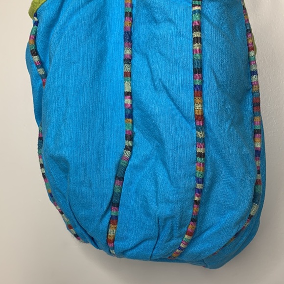 Blue Cotton Handmade Boho Satchel | Bucket Bag | Market Hippie Carry On Tote - Picture 5 of 8